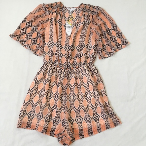 NWT BCBGeneration Romper Shorts Onesie Orange/Navy XSmall